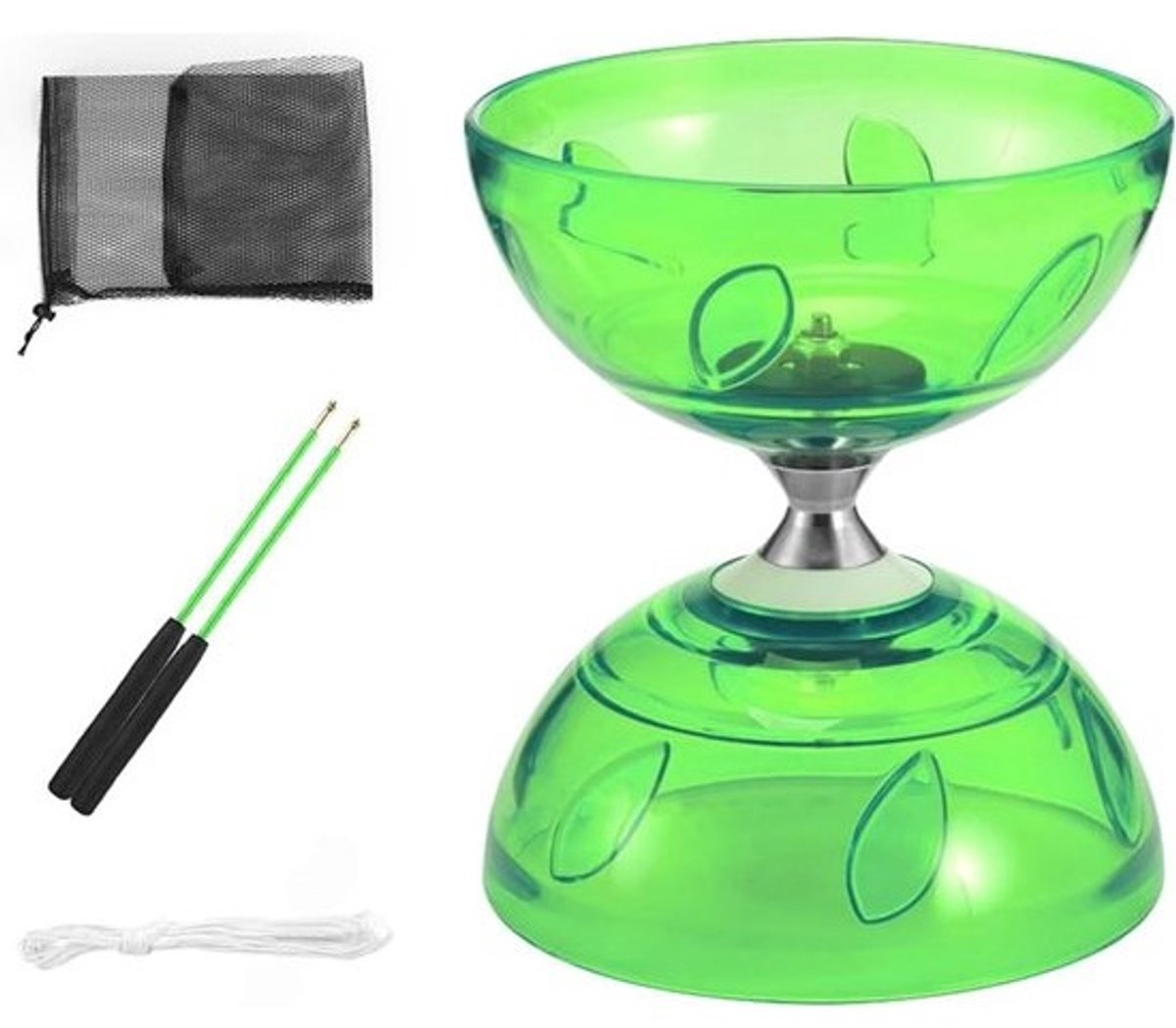 Diabolo Vrijloper - Jongleerbalset - Voor beginners - Kogellagers - LED - 13 x 15 cm - Groen