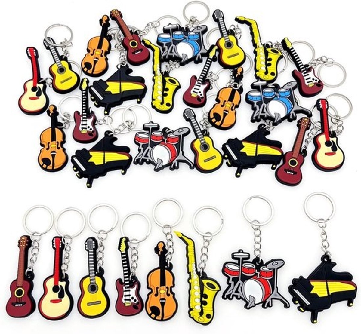 Muzikale sleutelhangers - Hangers in instrumentvorm - Cadeautjes voor feesten - 30 stuks in gemengde stijlen - 2.5 cm - Gemengd