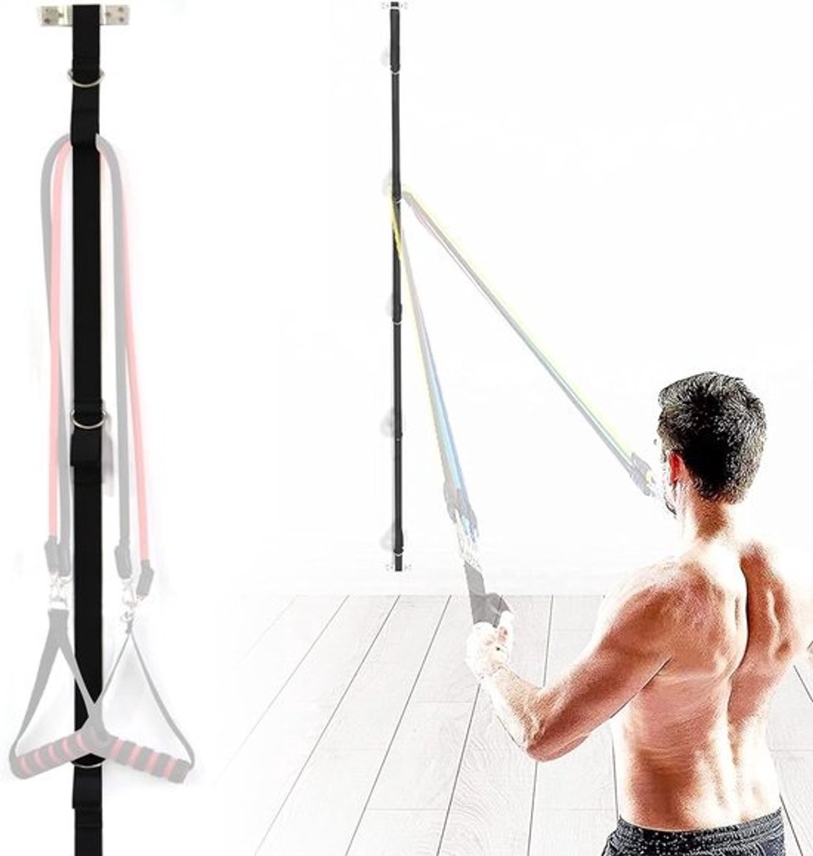 Fitnessmuuranker - Oefeningslus - Voor thuis sporten - Meerdere D-ringen - Compact ontwerp - Zwart