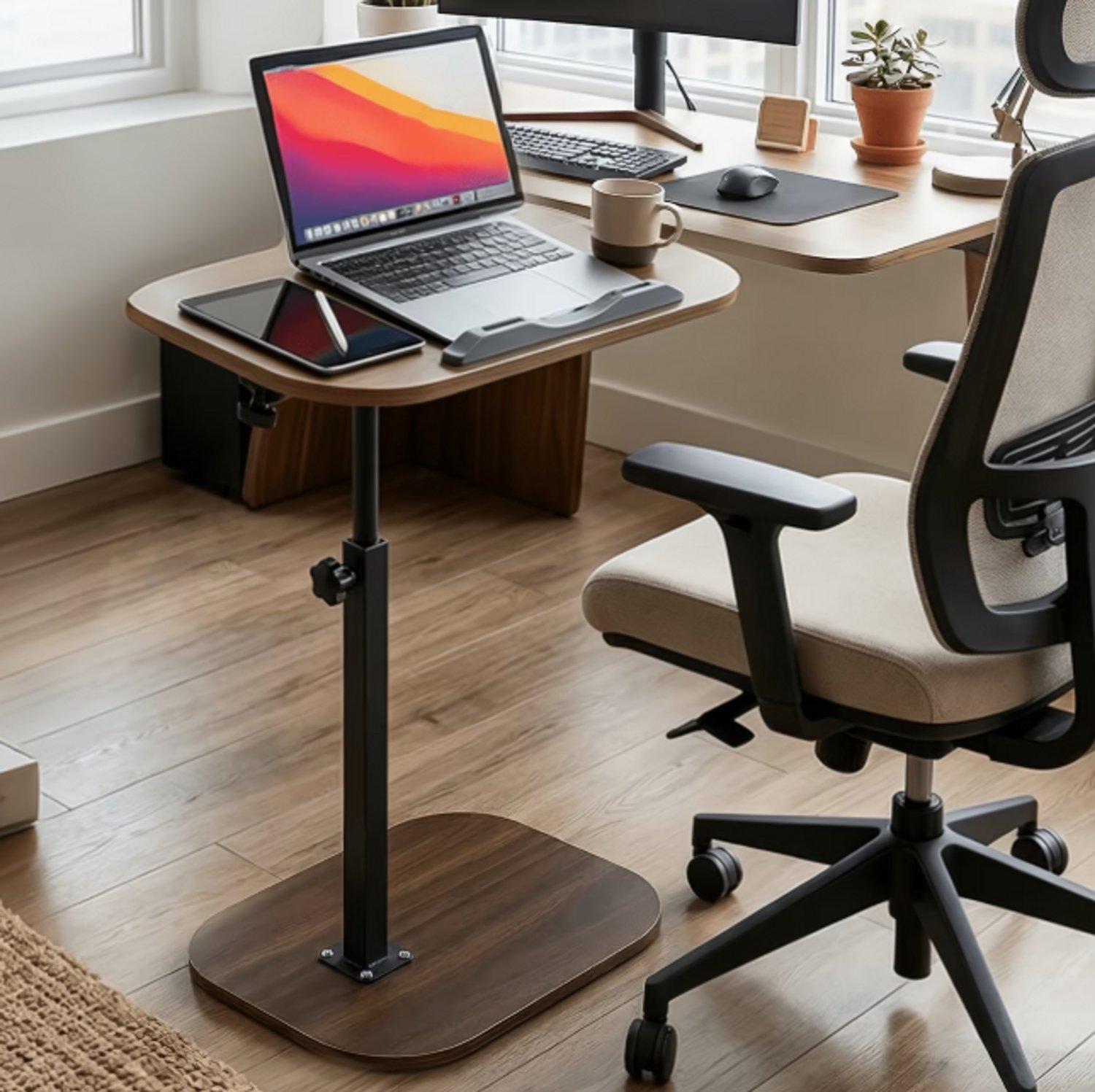 AFRIMA 1 stuks Verstelbare Bijzettafel – 360° Draaibaar – Laptoptafel & Salontafel – Multifunctionele Bedtafel/Nachtkastje – Ruimtebesparend