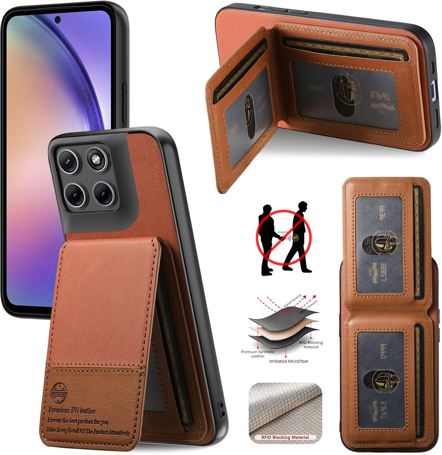 Luxe Backcover met Anti-RFID Kaarthouder en Standaardfunctie voor Motorola Edge 60 Pro _ Bruin