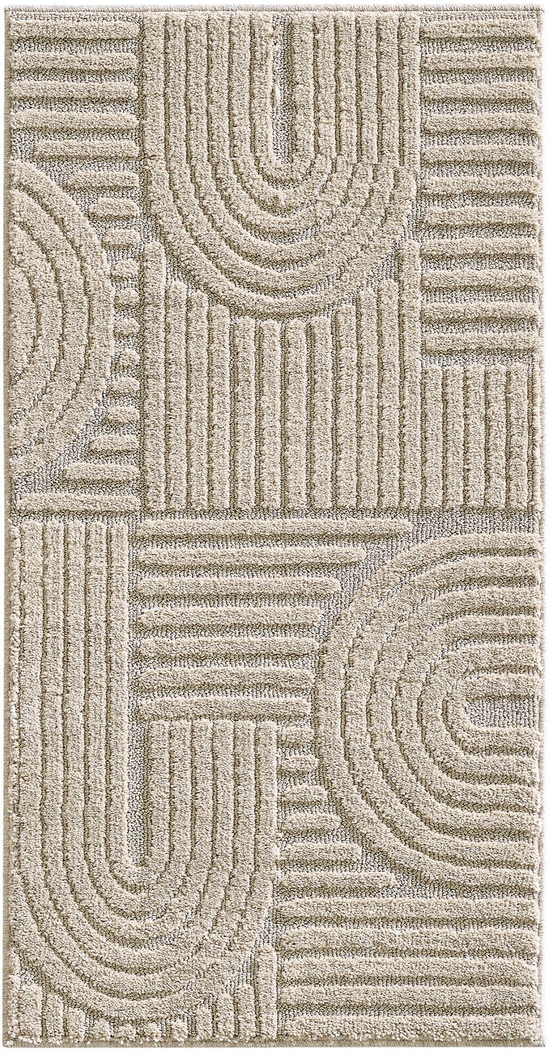 Moonay Kiyaro Lino Vloerkleed Beige 280 x 370 cm - Japandi Scandinavisch - Geometrisch 3D Reliëf - Hoog- en Laagpolig