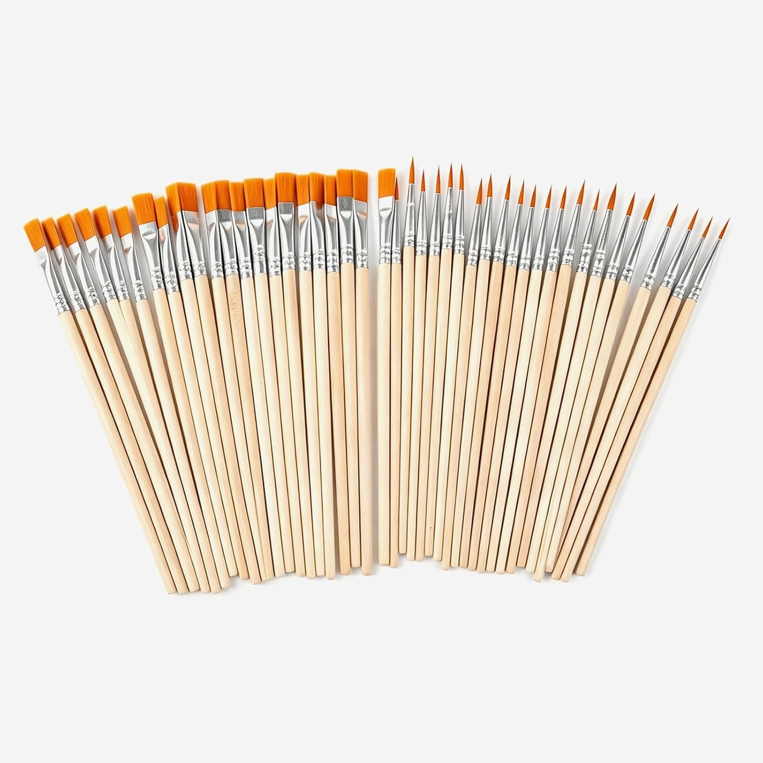 Set van 40 Verfkwasten, 20 Platte en 20 Ronde Kwasten, Ideaal voor Waterverf, Acryl en Olieverf, Geschikt voor Beginners en Kinderen