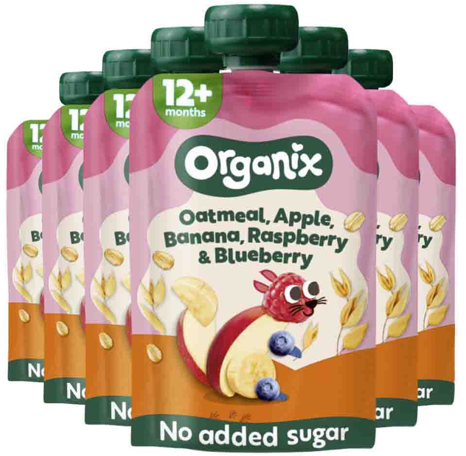 6x Organix Knijpfruit 12+m Haver Appel & Banaan 100 gr