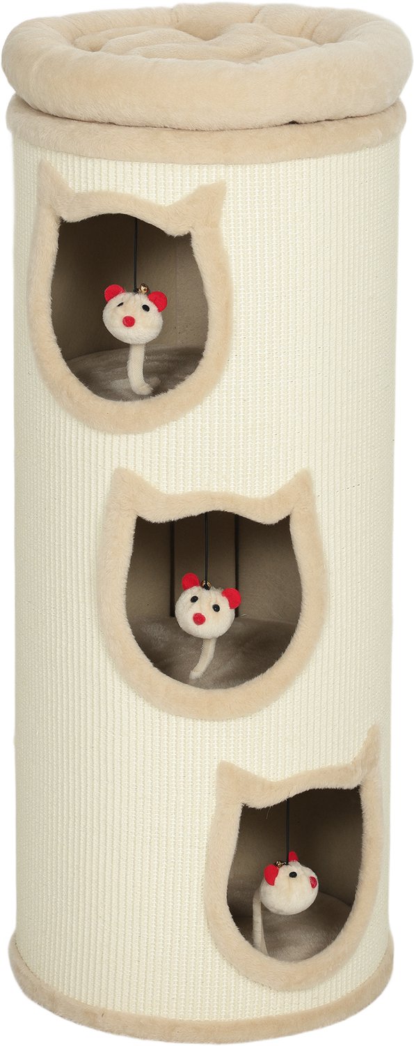 Pawona Krabton - Met 3 slaapholtes, wasbaar ligbed en speelgoed - Ø38 x 96 cm - Crèmewit/Beige