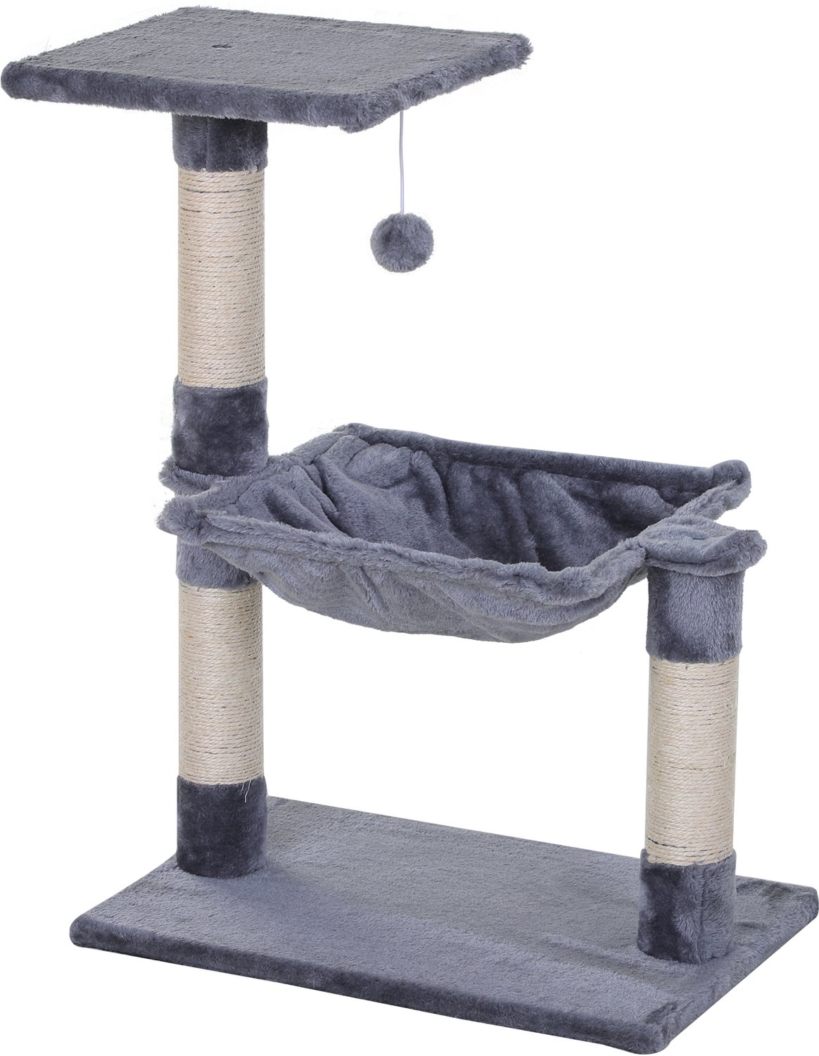 Pawona Krabpaal - Met hangmat, speelbal en sisalpalen - 50 x 36 x 70 cm - Grijs