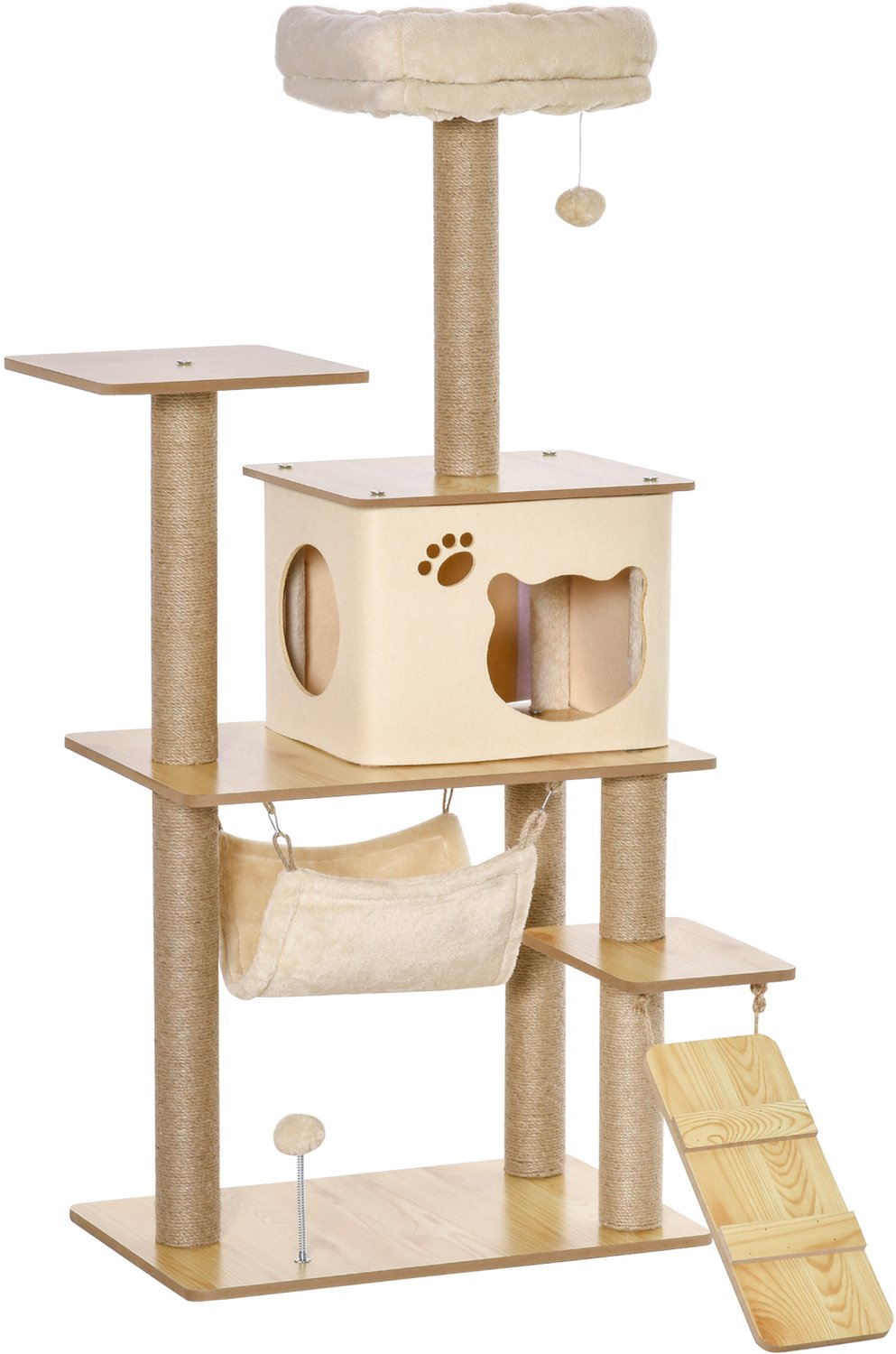 Pawona Krabpaal met kattenhuis, hangmat en ladder - 60 x 40 x 130 cm - Geel