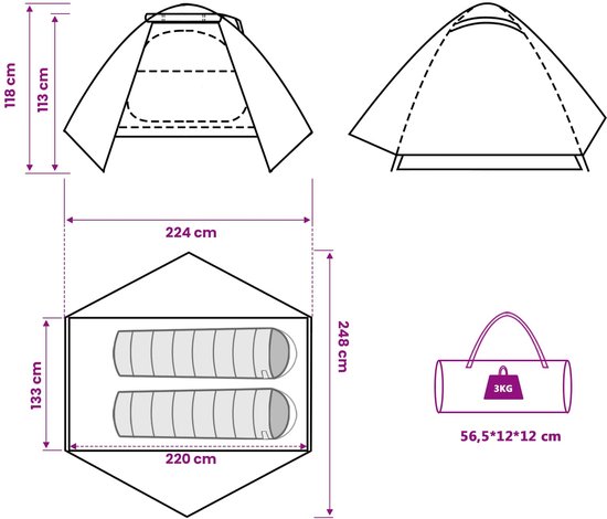 vidaXL Koepeltent - 2-persoons - Waterdicht - Blauw Kampeerten - Tent - Koepeltent - Twee Persoons Tent - Waterdicht Tent van Vidaxl — afbeelding 3