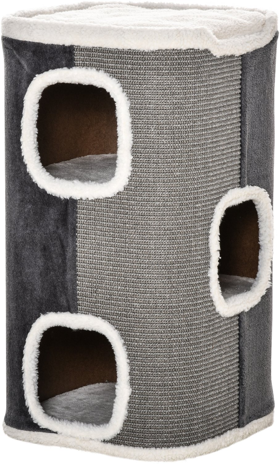 Pawona Krabton - Met 3 niveaus en sisal - 40 x 40 x 74 cm - Grijs/Wit