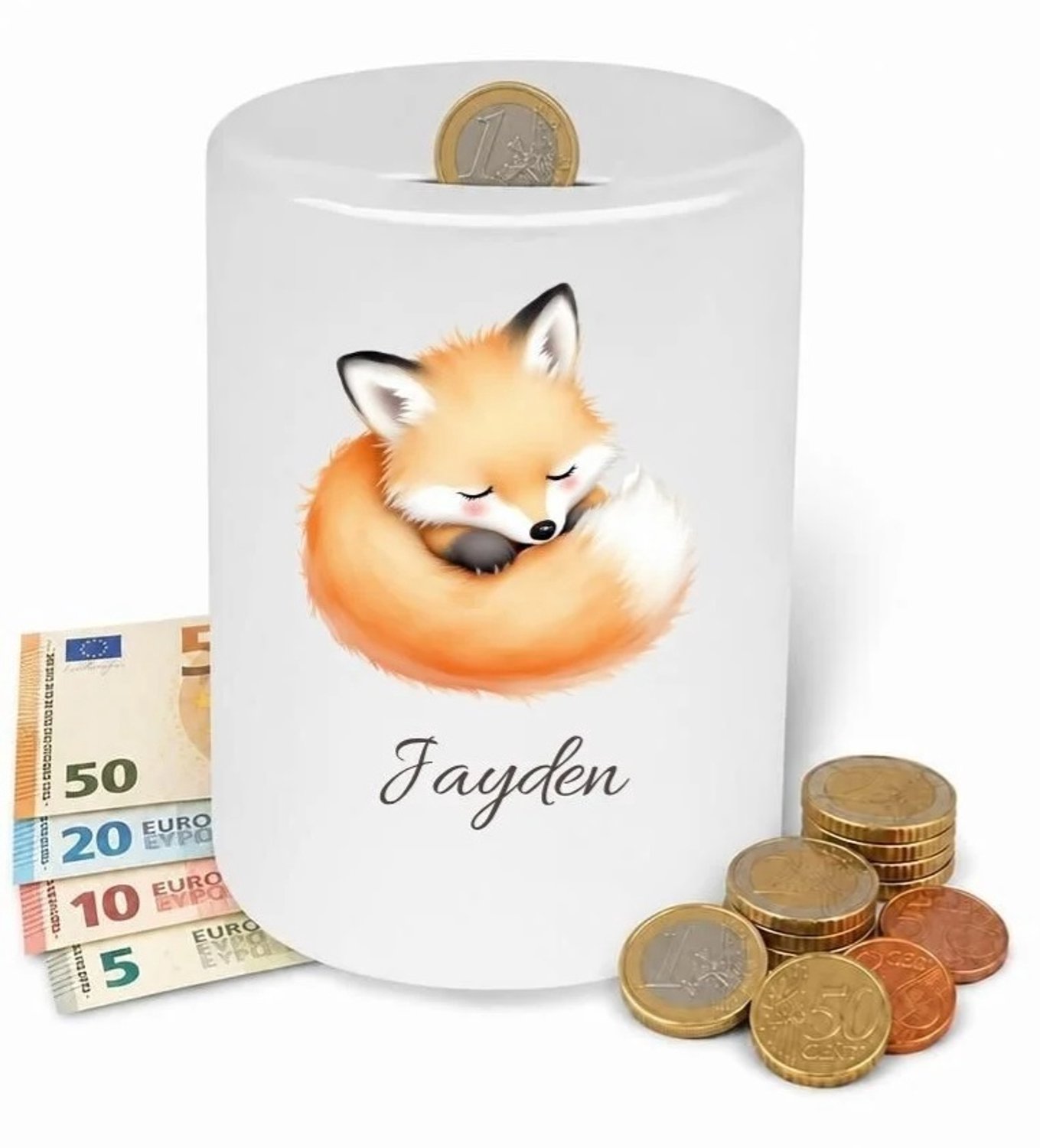 Spaarpot vos liggend - gepersonaliseerd - met eigen naam - kinderkamer - babykamer - kraam cadeau - verjaardagscadeau