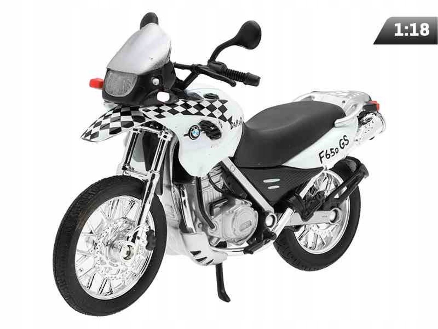 Model BMW F650 GS Dakar 1:18 Wit-Zwart
