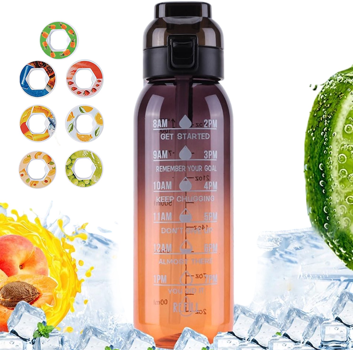 Merkloze 1000ml Sportfles met 7 Geurringen - Lekvrij & BPA-vrij