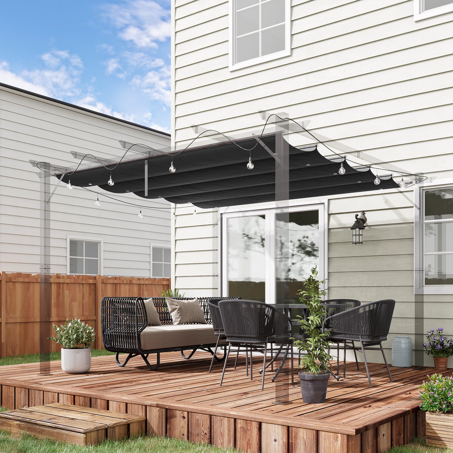 WUVRIE - Vervangingsdak voor pergola 250x255 cm - 10 afwateringsgaten - Donkergrijs