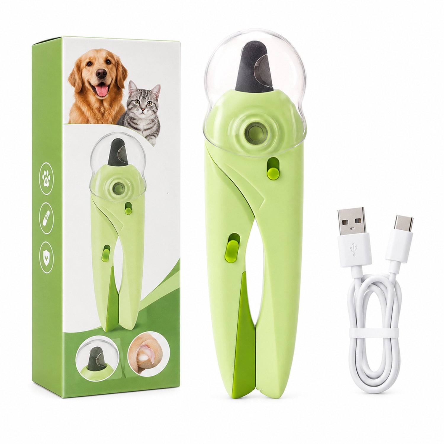 elektrische nagelknipper voor huisdieren - 5×15×2,5 cm - met vijlfunctie - voor honden en katten - groen in bedrukte doos