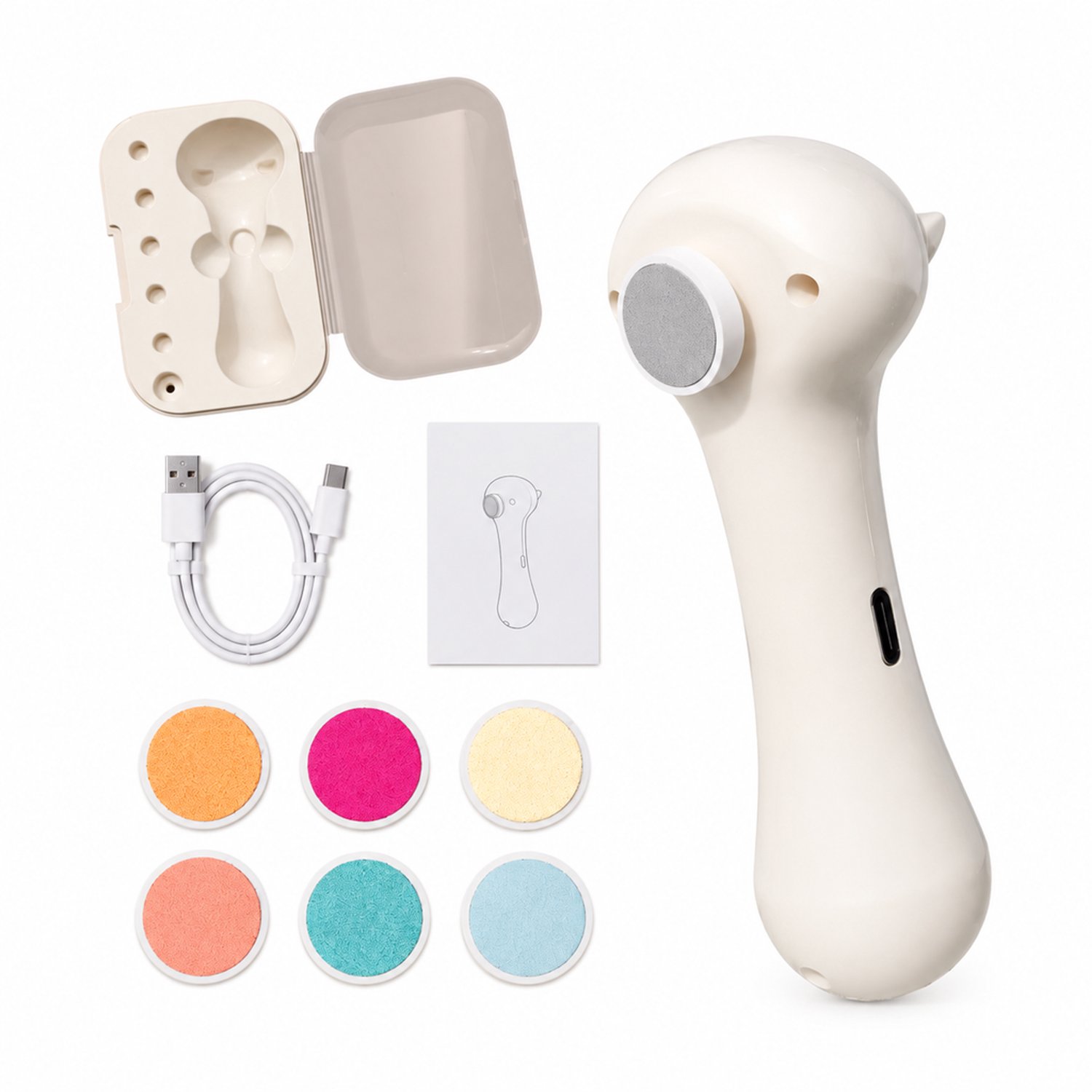 Elektrische nagelknipper - model DBS-009 - oplaadbaar ontwerp voor dagelijkse nagelverzorging bij jonge kinderen - gebroken wit met slijpkop, datakabel en handleiding