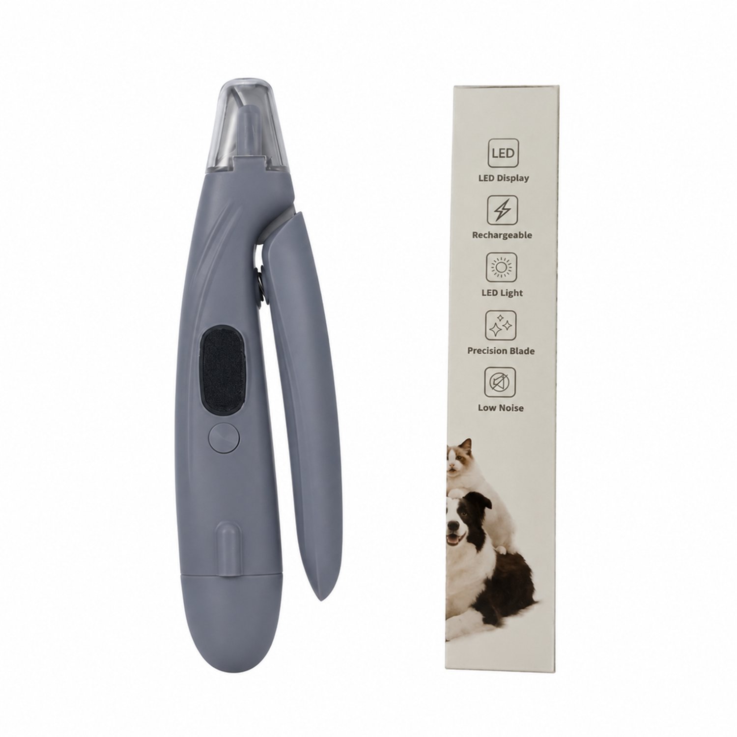 Elektrische nagelknipper voor huisdieren - 2-in-1, grijs - Knippen en elektrisch vijlen - Type-C USB-oplaadbaar - In bedrukte doos