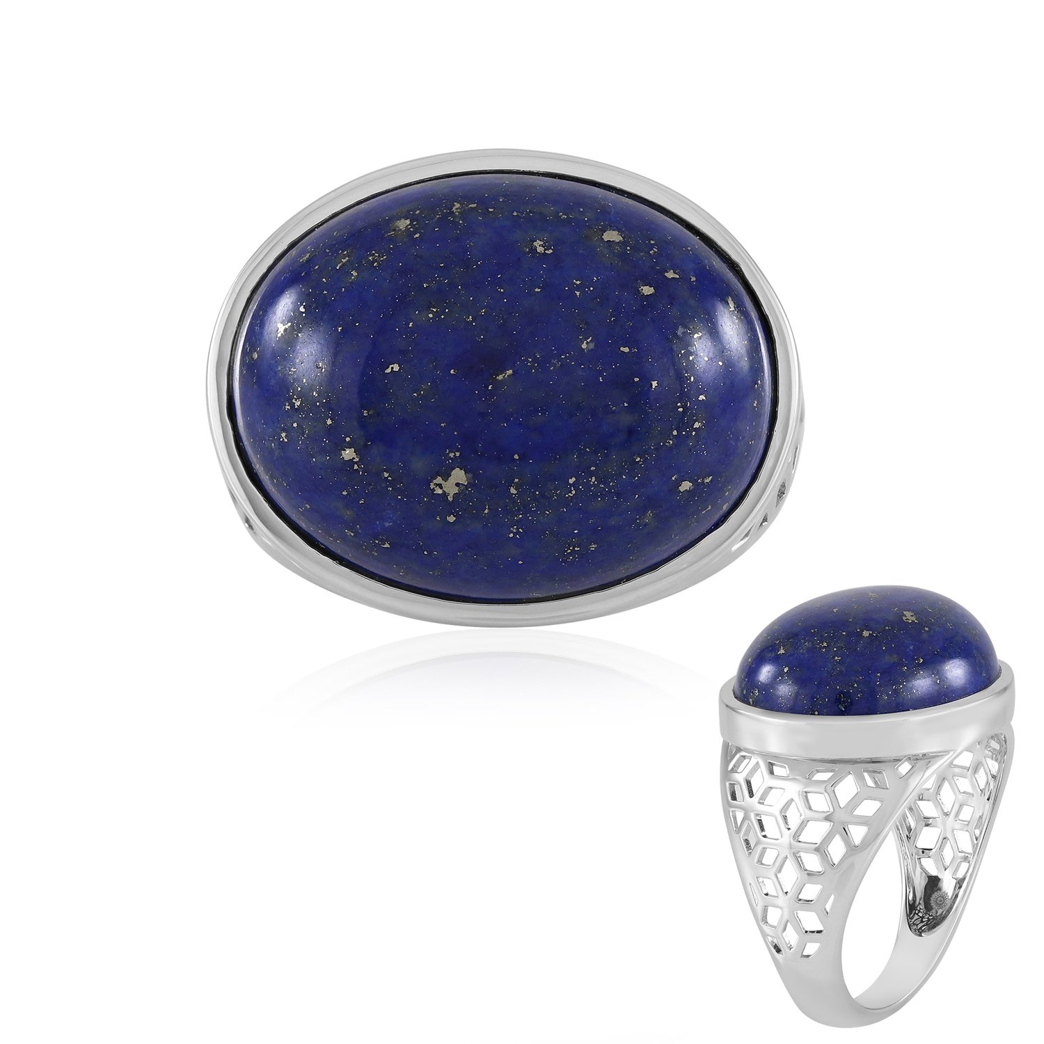 Cavill - Zilveren Ring met Lapis Lazuli cabochon 14,4 ct - 925 Sterling Zilver Gerhodineerd - Ovale Open Band - Elegant Blauw Edelsteen Sieraad