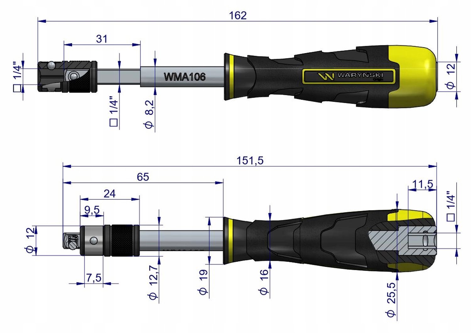Waryński Handgreep Schroefbits met 1/4 Dop Adapter