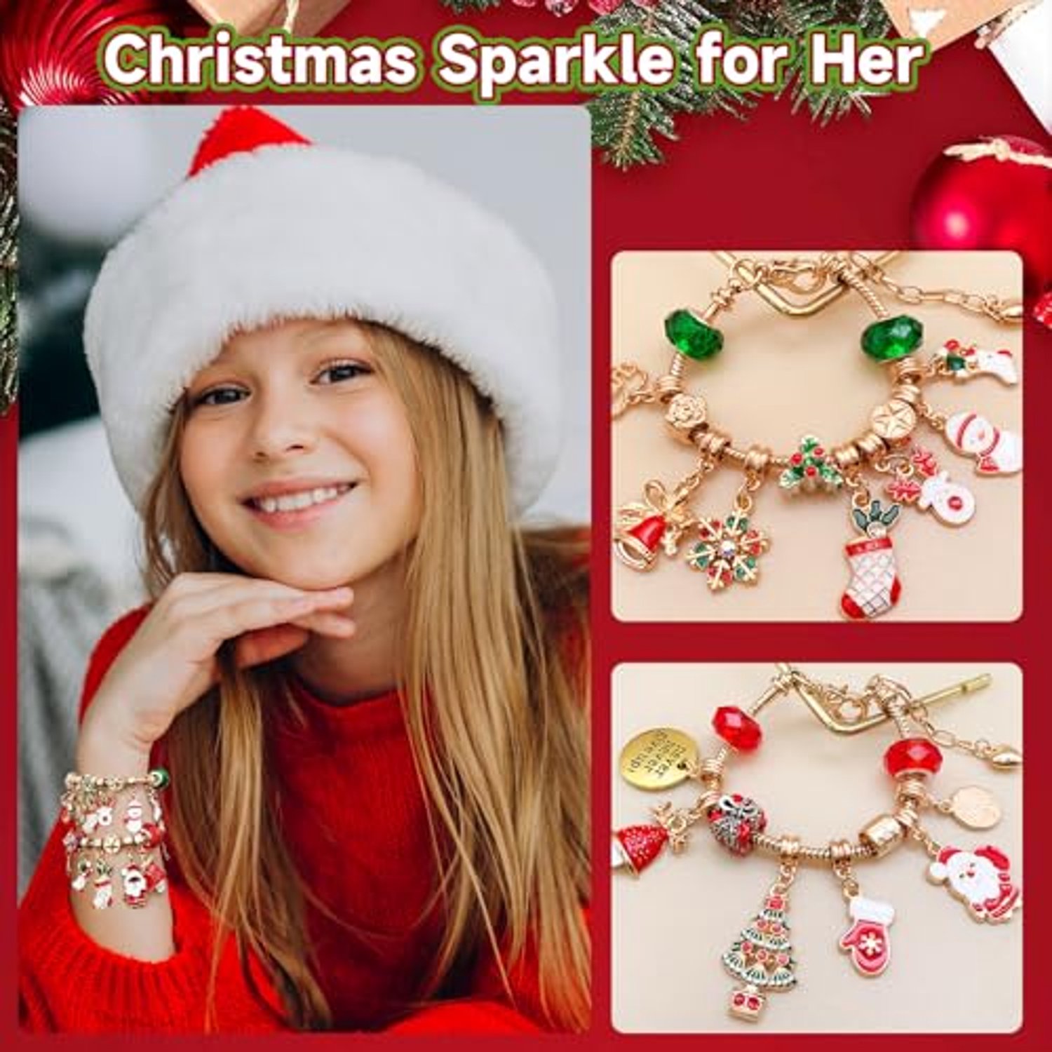 Adventskalender 2026 voor kinderen - Kerstadventskalender 2026 voor meisjes - 24-daagse aftelkalender voor sieraden en cadeaus - Armbandenmaakset – foto 4