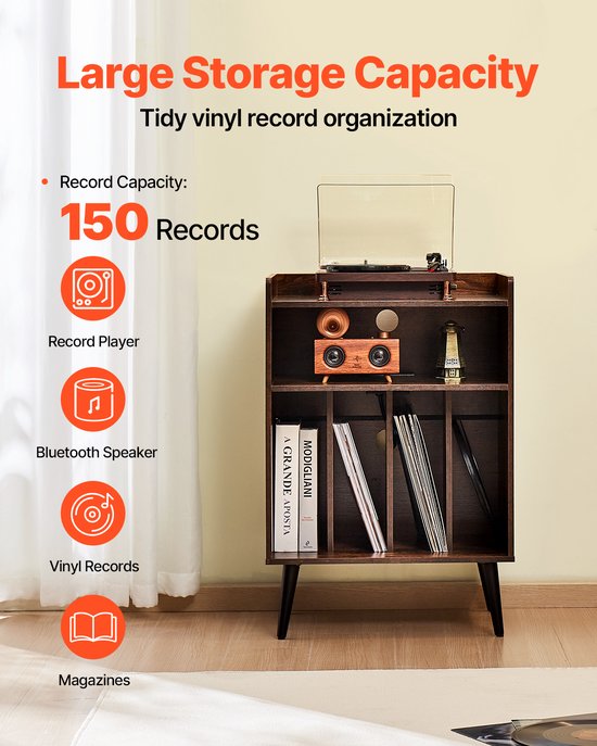VEVOR Platenspelerstandaard Vinylopslag 3-Laags 150 Albums Hout — afbeelding 4
