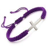 Verstelbare Armband Paars met Zilverkleurig Kruis – Minimalistisch & Spiritueel Design voor heren en dames