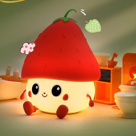 Aardbei Nachtlampje voor Kinderkamer, USB-Oplaadbare LED Bedlamp, 3 Helderheidsniveaus, Vertraagde uitschakelfunctie, Slaaplamp voor Baby, Peuter, Jongen en Meisje, Verjaardags- en Kerstcadeau（Groene aardbei） — afbeelding 2
