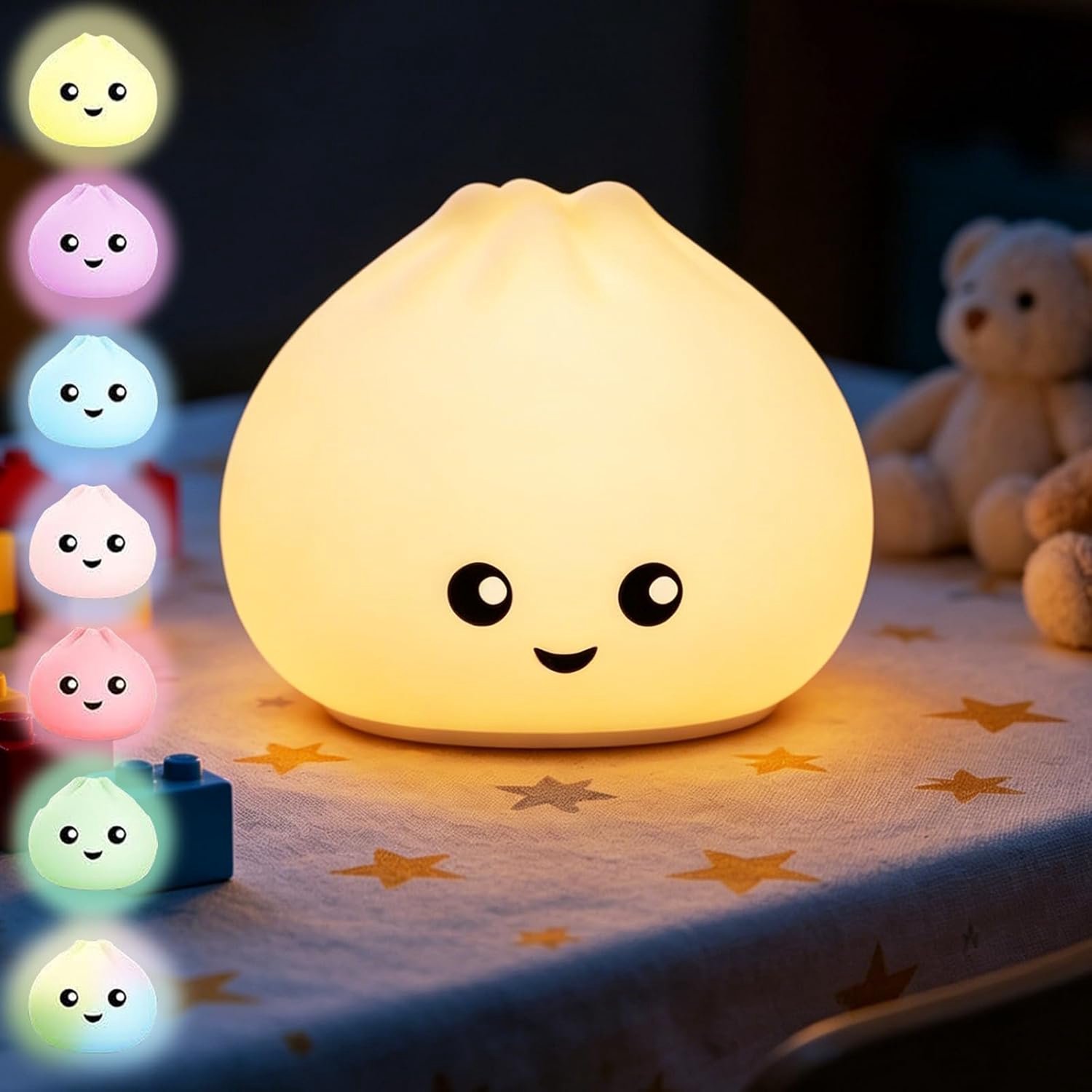 Mini Baozi LED‑nachtlampje, schattig siliconen sfeerlampje met 8 kleuren, aanraakbediening, dimbaar, USB‑oplaadbaar, voedingslampje, gezellig slaaplampje voor kinderkamer en slaapkamer [energie‑efficiëntieklasse A]