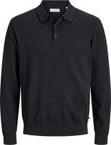JACK & JONES Basic knit long sleeve polo slim fit - heren polo katoen met polo kraag - zwart (black)