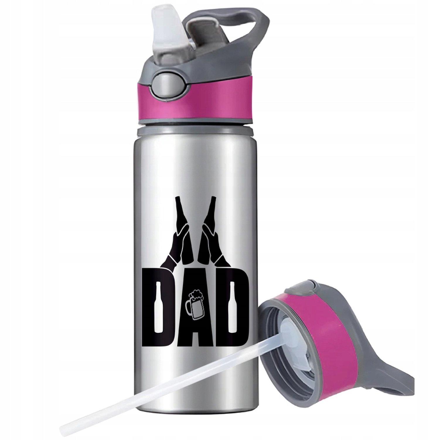 Aluminium Sport Bidon 650ml met Rietje en Handvat - Zilver