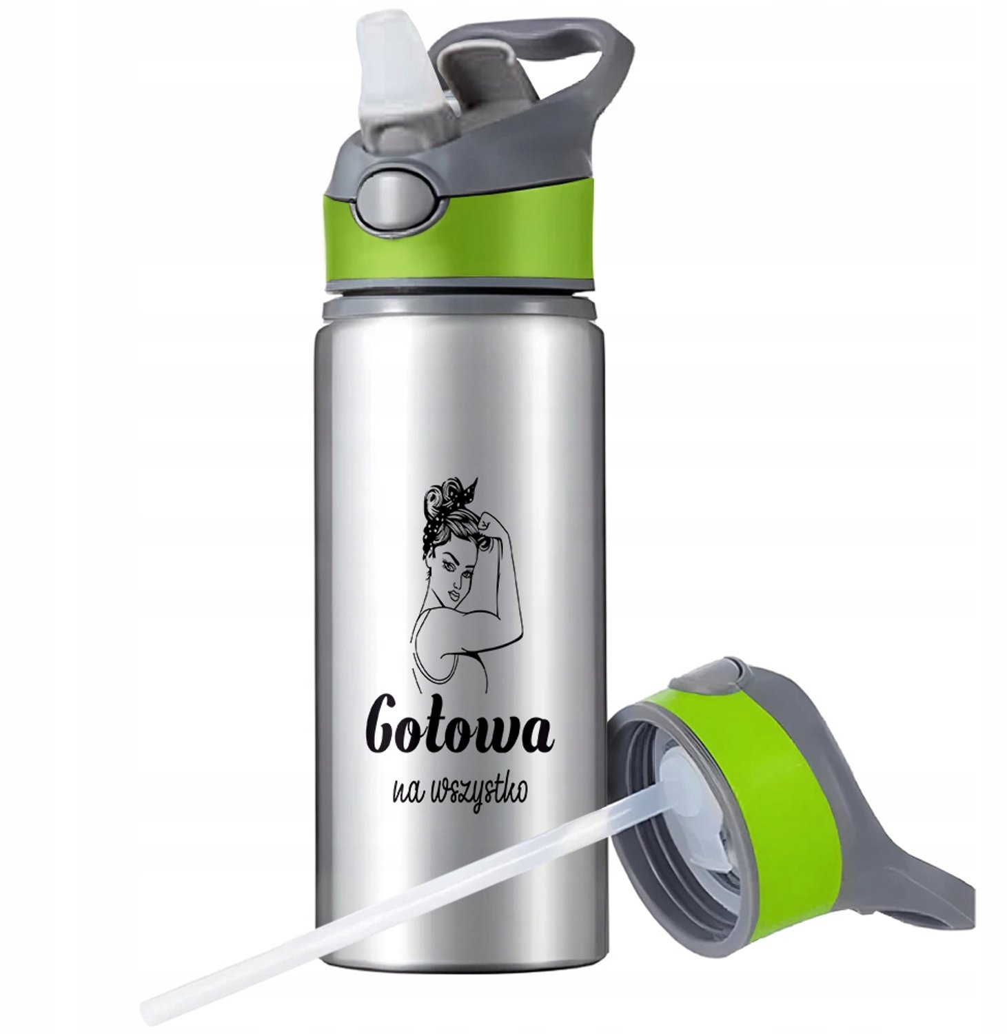 Merkloos Sport Bidon Aluminium 650ml met Rietje en Handvat