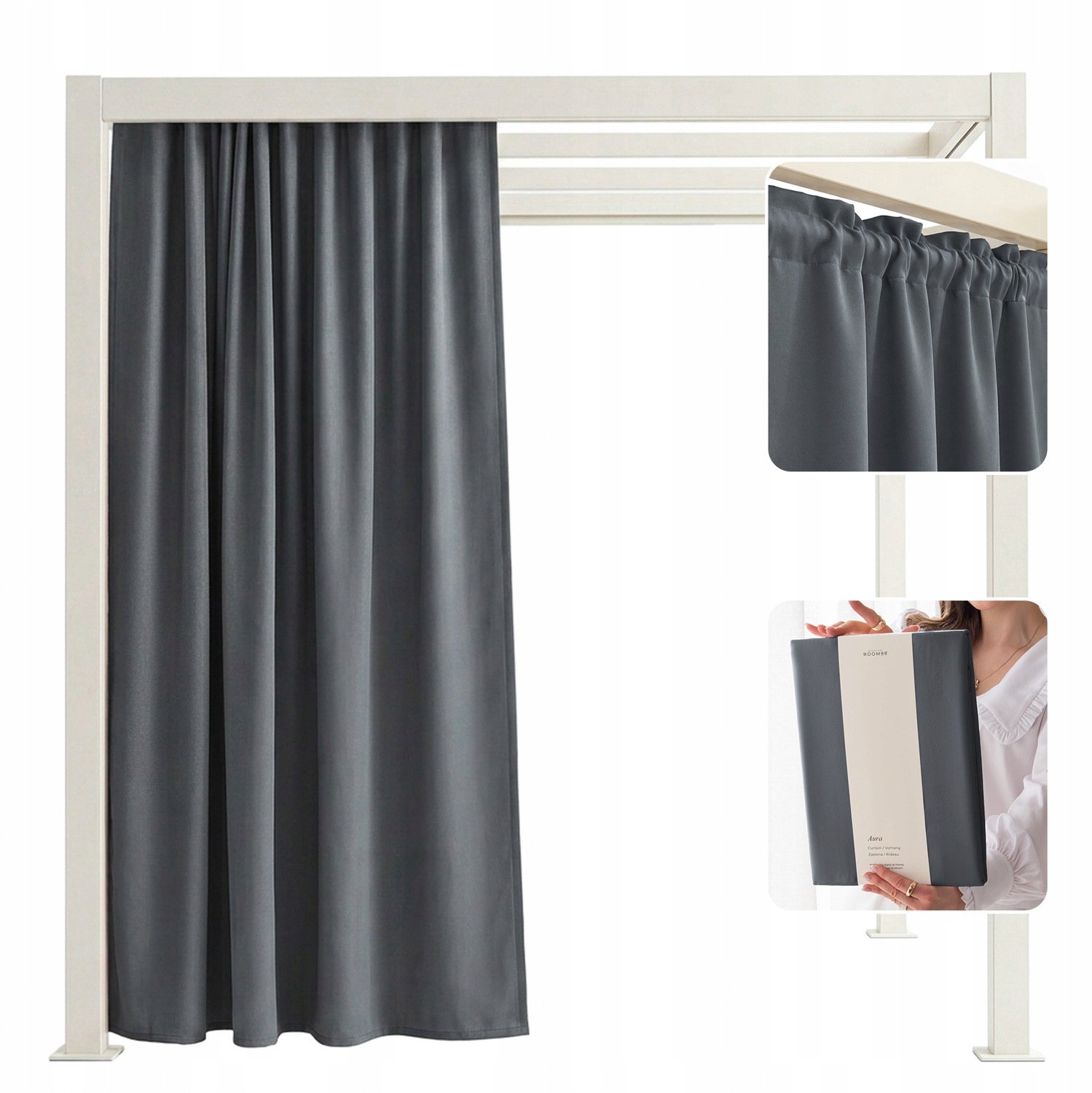ROOM99 Tuindoek 180x260 Donkergrijs Waterdicht met Tunnelband
