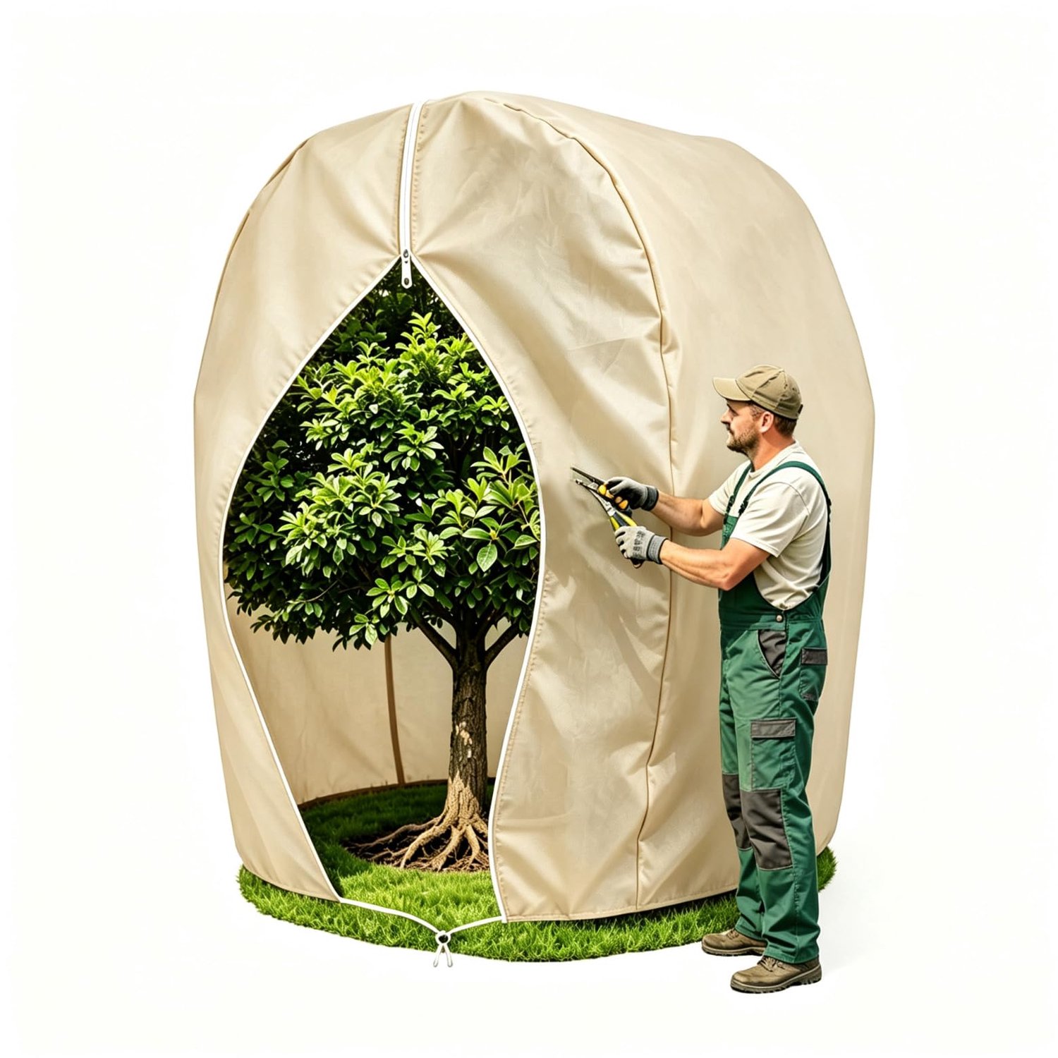 Famanu - Winterbescherming voor planten - Beschermt tegen kou en vorst - Herbruikbaar en ademend - Beige 1 stuk