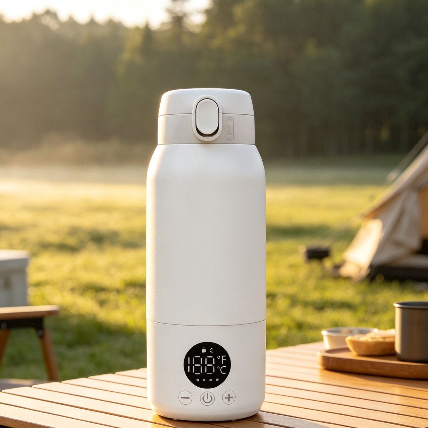 Draagbare USB Waterfles & Flessenwarmer 500ml - Witte Slimme Melkwarmer met °C/°F Display, Snelle Verwarming, Kinderbeveiliging & Lekvrij voor Onderweg