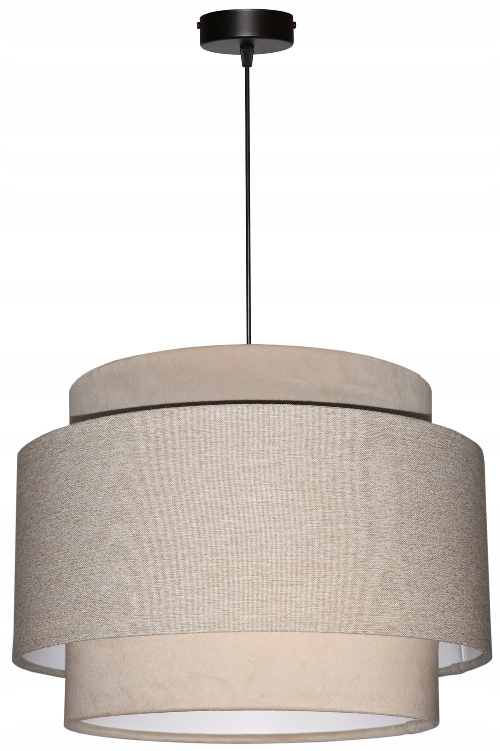 Hanglamp Avola Beige 35cm E27 - Stijlvolle Stoffen Kap met Velours Accent