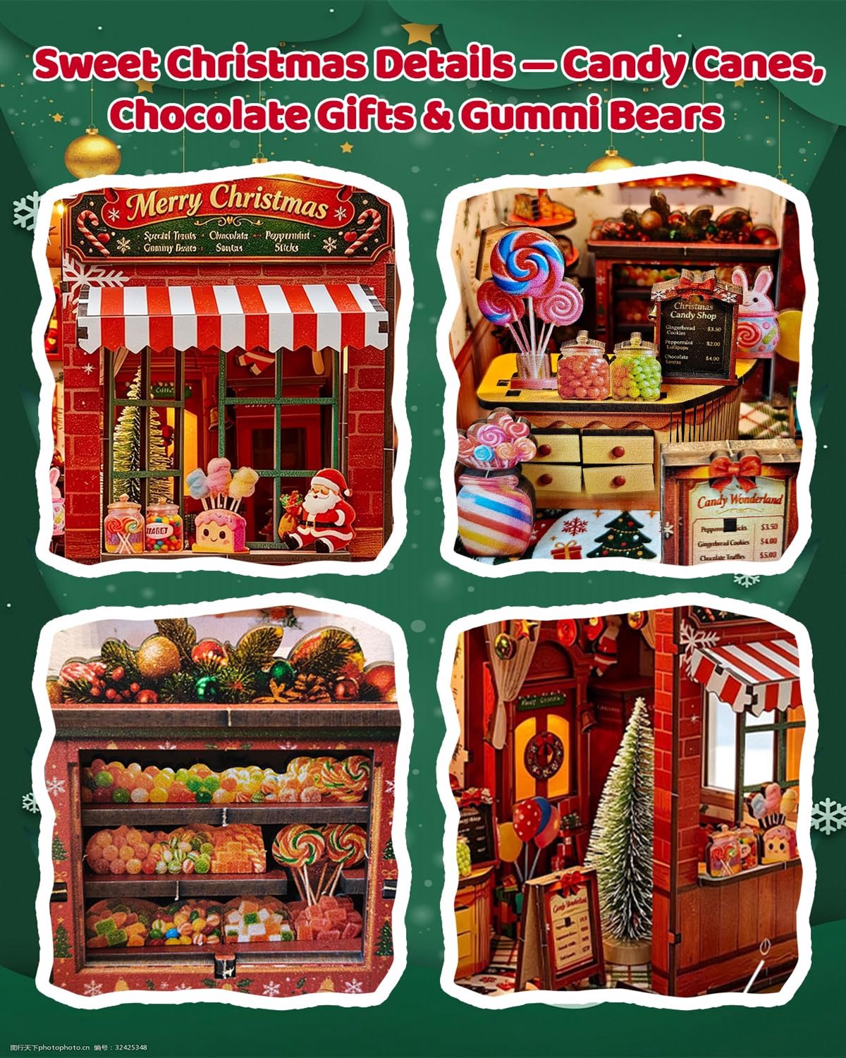 Namajunas - DIY Miniatuur Kerst Snoepwinkel - Houten Bouwpakket met LED Touchlamp - 3D Houten Puzzel, Kerstdecoratie, Cadeau voor Volwassenen en Jongeren - Hobby - Tafel en Boekenplank Decor - Modelbouw - Miniatuur - Knutselen – foto 8