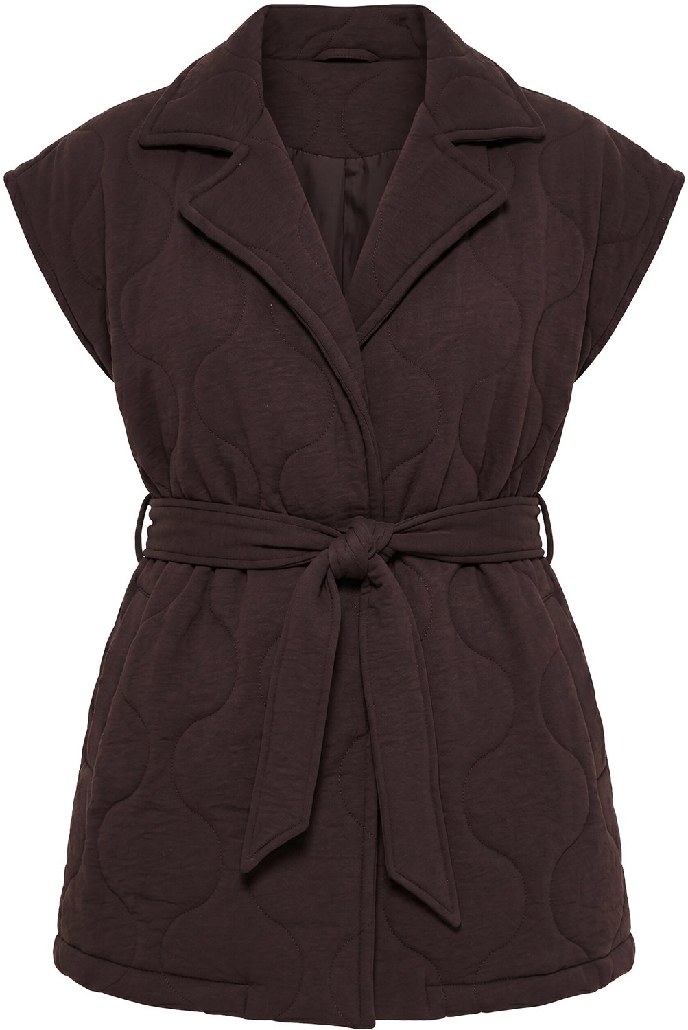 Ulla Popken - Dames - Doorgestikte bodywarmer oversized reverskraag mouwloos - Mahonie - Maat 58+