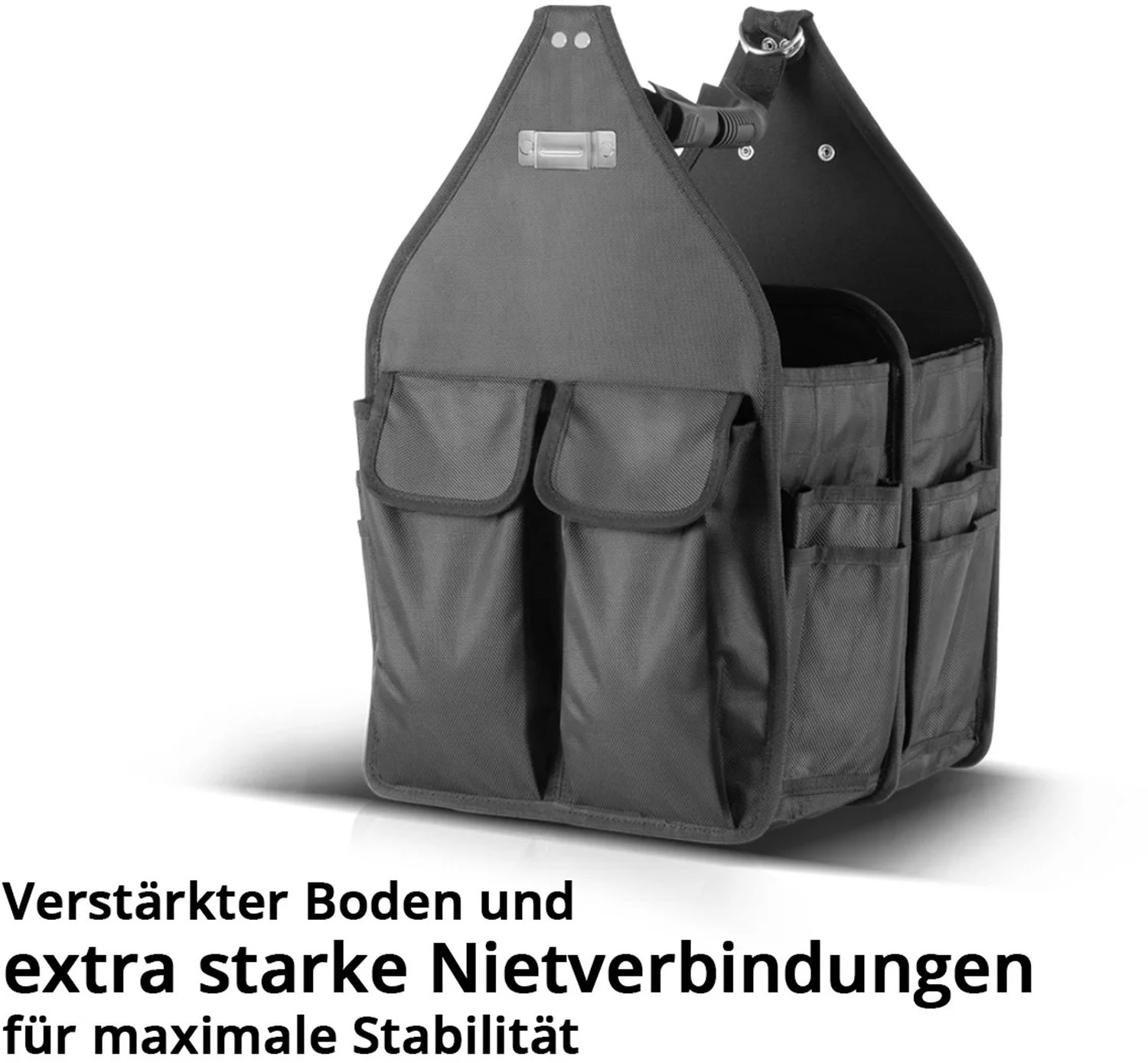 STAHLWERK gereedschapstas met 11 buitenvakken en 2 grote binnenvakken met elk 5 binnenvakken | robuuste montagetas | gereedschapskoffer | gereedschapstas met draaggreep | schouderriem en duimstok