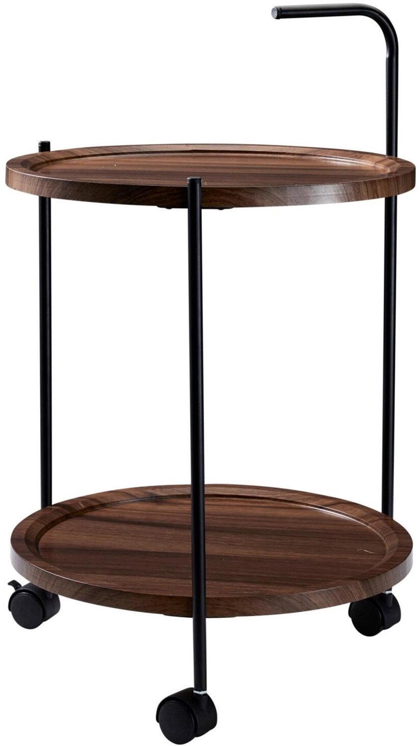 Home & Styling bijzettafel op wielen - bruin - rond - H67 x D40 cm - mdf hout - koffietafel - 2 laags - banktafeltje