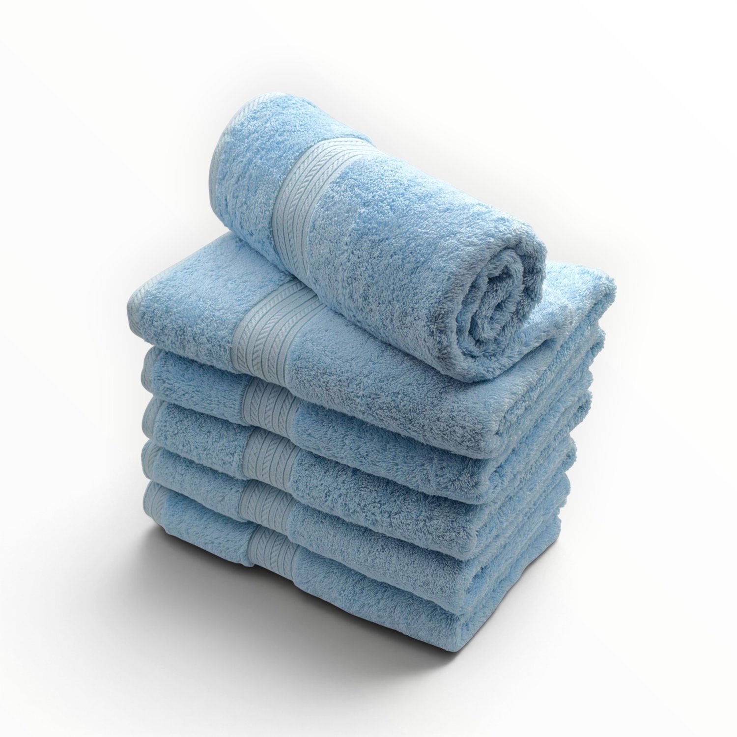 The Linen Room Badhanddoeken – 70 x 140 cm – Set van 6 – 100% Egyptisch Katoen – 600 gram /m2 – Lichtblauw