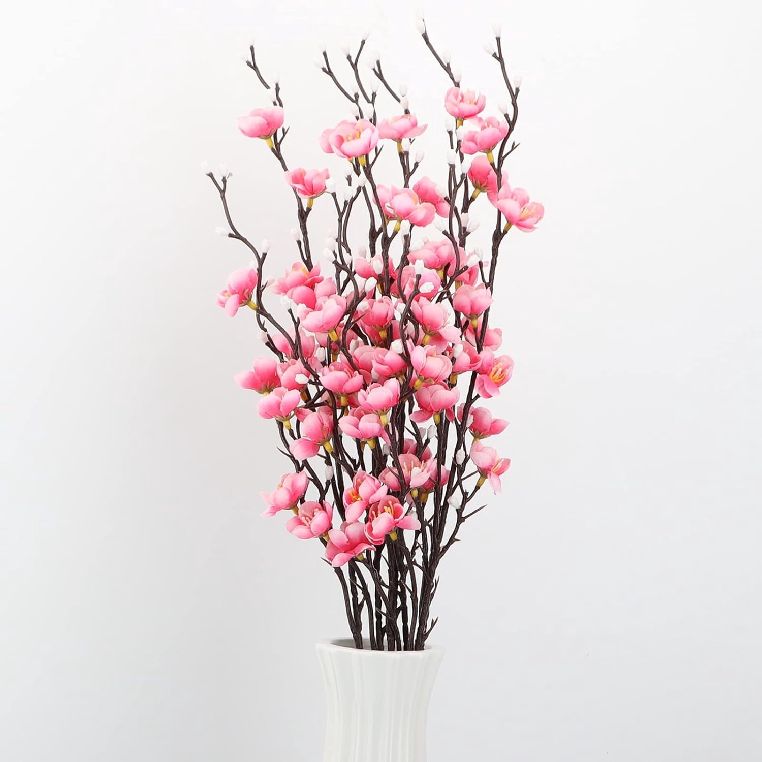 Famanu Kunstmatige roze pruimenbloesem 6 stuks - nepbloemen zijden stof simulatie bloemen boeket voor thuis - keuken - kantoor - hoteldecoratie - bloemstuk centerpieces voor tafel rood