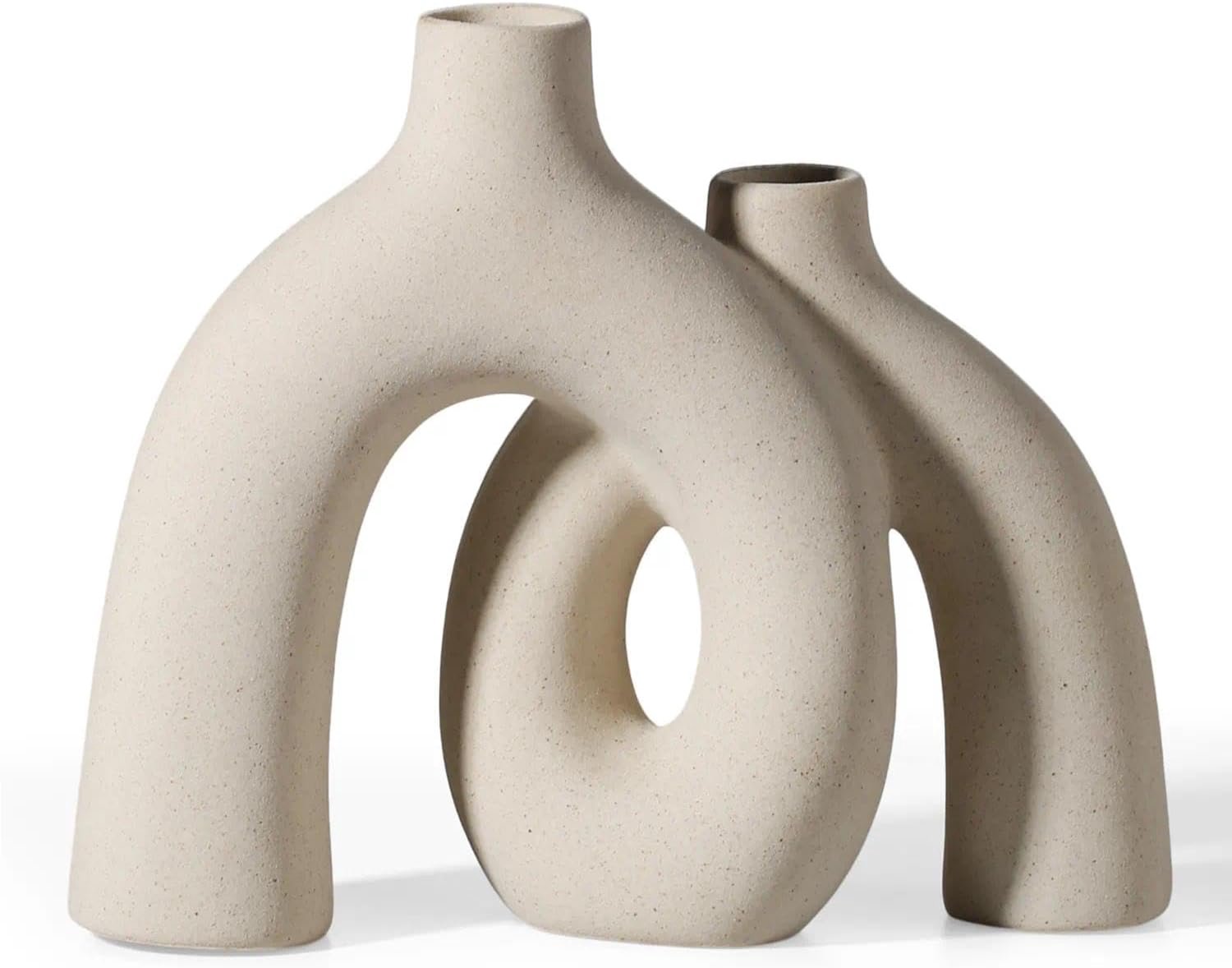 Famanu Set van 1 keramische vaas - Scandinavisch boho-Japandi stijl - beige - decoratieve vaas voor woondecoratie rood