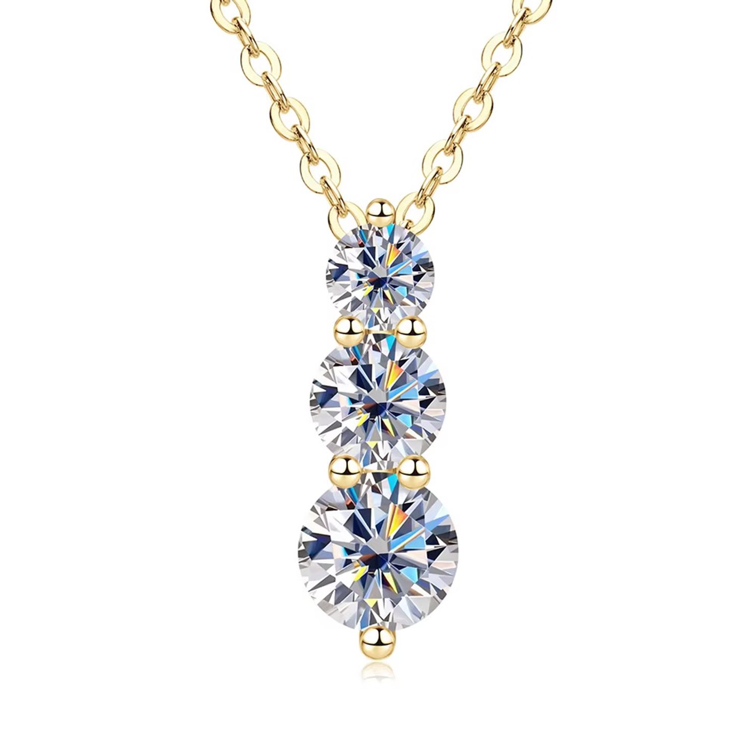 Selevie Ketting Goudkleurig met Moissanite stenen 3 stuks - Hanger moissanite brilliant - Golden necklace moissanite