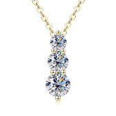 Selevie Ketting Goudkleurig met Moissanite stenen 3 stuks - Hanger moissanite brilliant - Golden necklace moissanite