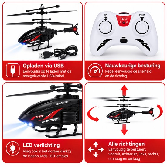 RC Helikopter met Afstandsbediening – Dual Mode Besturing – LED Verlichting – Oplaadbaar – Botsingsbeveiliging — cadeau in Spellen & Speelgoed - foto 2