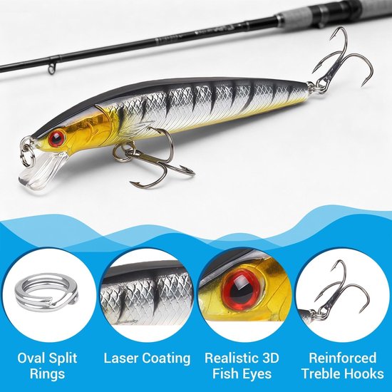 Set van 5 Realistische Wobblers voor Snoek en Zander - Perfect voor Zoet- en Zoutwater, Vissersaccessoires en Cadeau voor Hengelaars — afbeelding 2