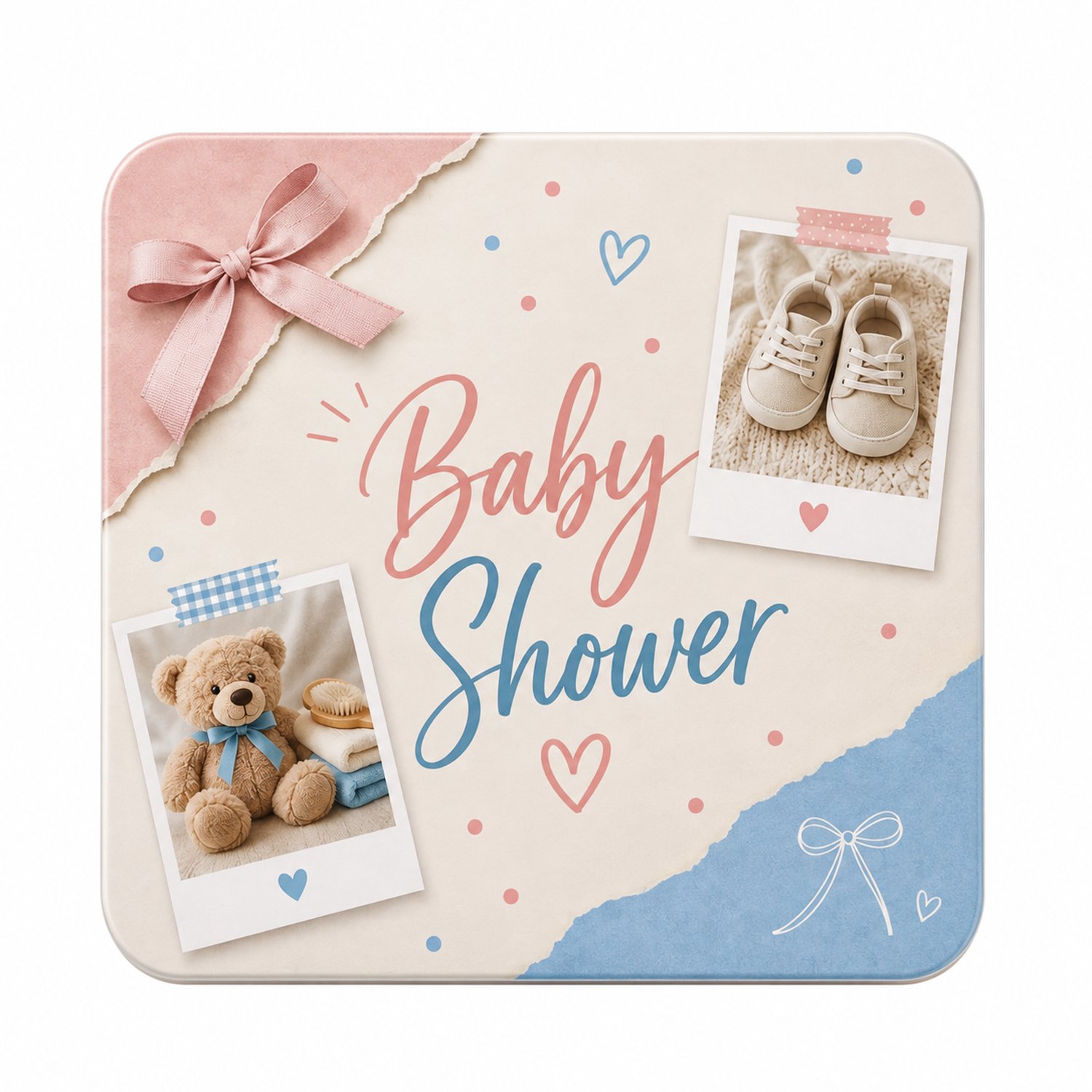 Baby Shower Roze en Blauw MDF onderzetter 10x10cm
