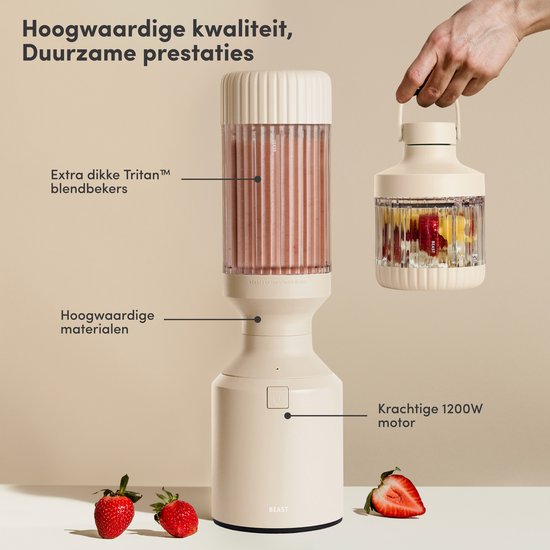 BEAST Mega 1200 Plus Compacte Hoogvermogen Blender Smoothie To Go - 1200W - 3 XL Tritan Bekers - Mixt Moeiteloos IJs & Bevroren Fruit - Zand van BEAST — afbeelding 5