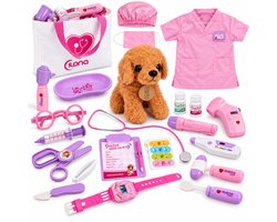 Ilona Dokterset Speelgoed voor Meisjes - Dokter Speelset met Hondje - Draagtas, Stethoscoop & Verkleedkostuum kinderen - cadeau voor Kinderen en Peuters van 3, 4, 5 en 6 Jaar voor Rollenspel