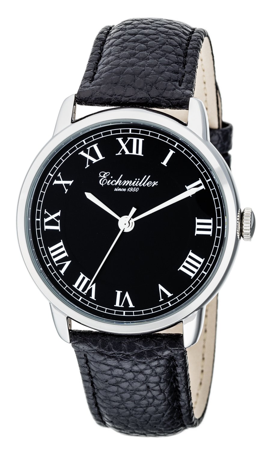 Eichmüller Herenhorloge - Zwarte Horlogeband - Zwarte Wijzerplaat met Romeinse Cijfers - Quartz Uurwerk - 40 mm