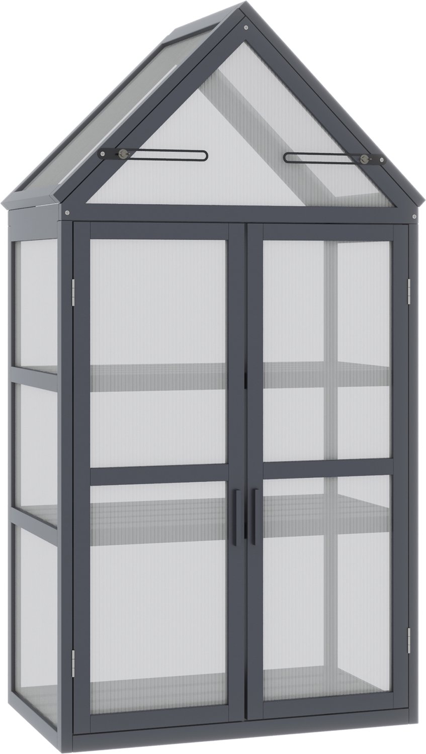 Sunona Kweekkas - Met 3 planken, openslaande ramen en dubbele deuren - 70,5 x 42 x 132 cm - Grijs